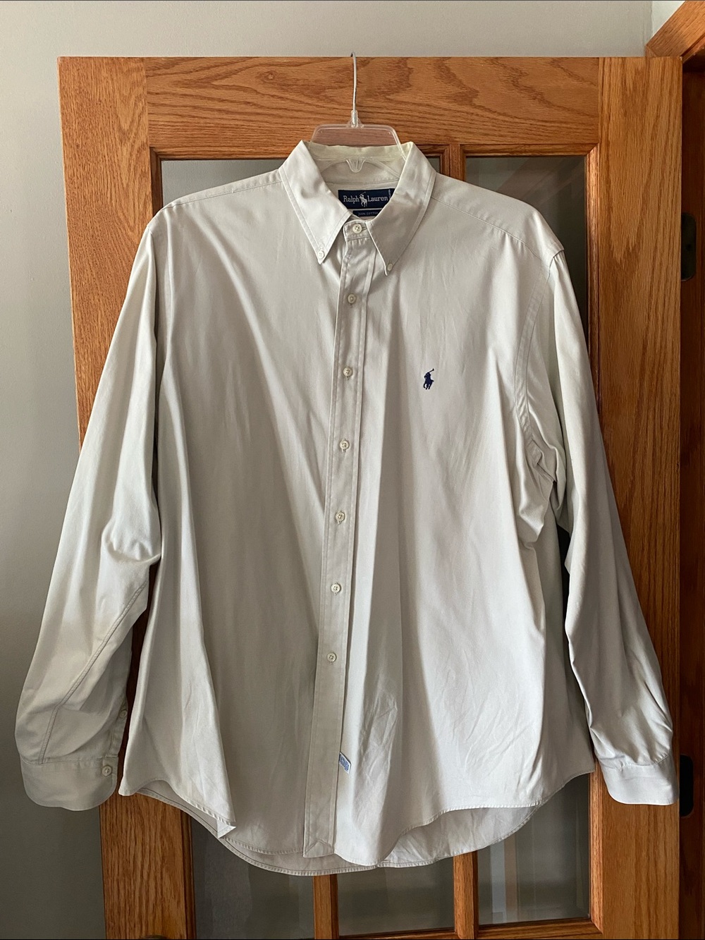 Ralph Lauren Blue Label Men’s XXL Beige Button-Down Shirt with Navy Polo Logo